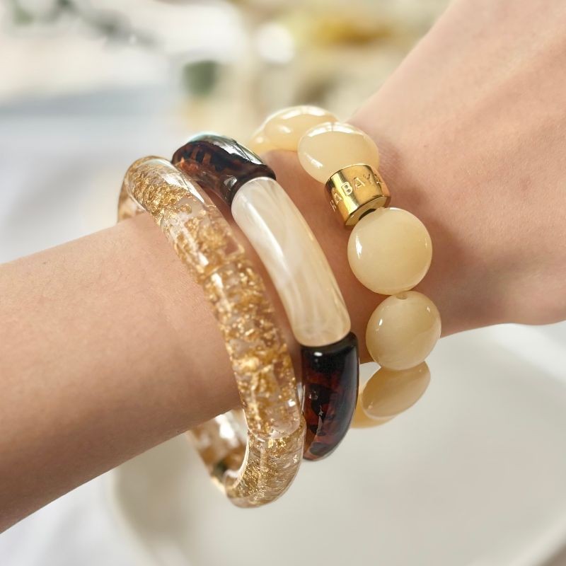 Bracelet Elastique Bois Noir Et Doré - Métal Ajouré - Occasion