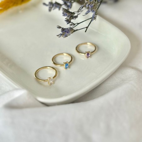 Bague Zircon Carré Bleu - Laiton Plaqué - Taille 57 - ForYouStore - Neuf Avec étiquettes
