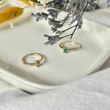 Bague Originale Perle Facettée Vert Olive - Taille 50,5 En Cuivre (occasion)
