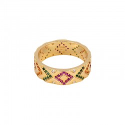 Bague fine RAFA Or - Anneau plat & Zircons multiocores   - Une à Une