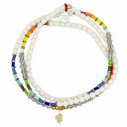 Collier & Bracelet ANA VANILLE RAINBOW 3 tours - Perles de Bohème & Serpent - TËTES BLONDES