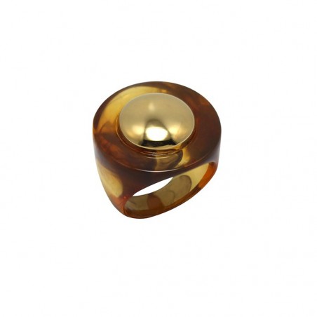Bague Ajustable SHAMAYA KREA - Cabochon Résine Gris Argenté 25mm - Fait Main - Neuf Sans Emballage