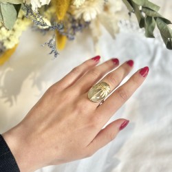 Grosse Bague ajustable PALMIER Or - Pierre Préhnite ovale