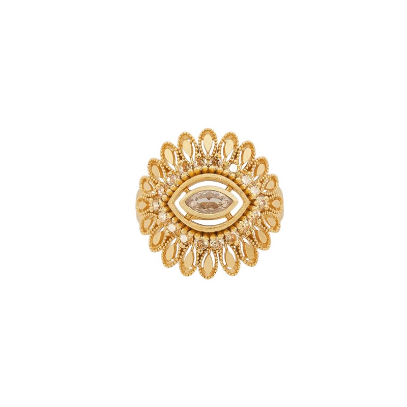 Bague large AYLA ROSE doré - Oeil zircons champagne & rose TAILLE 56