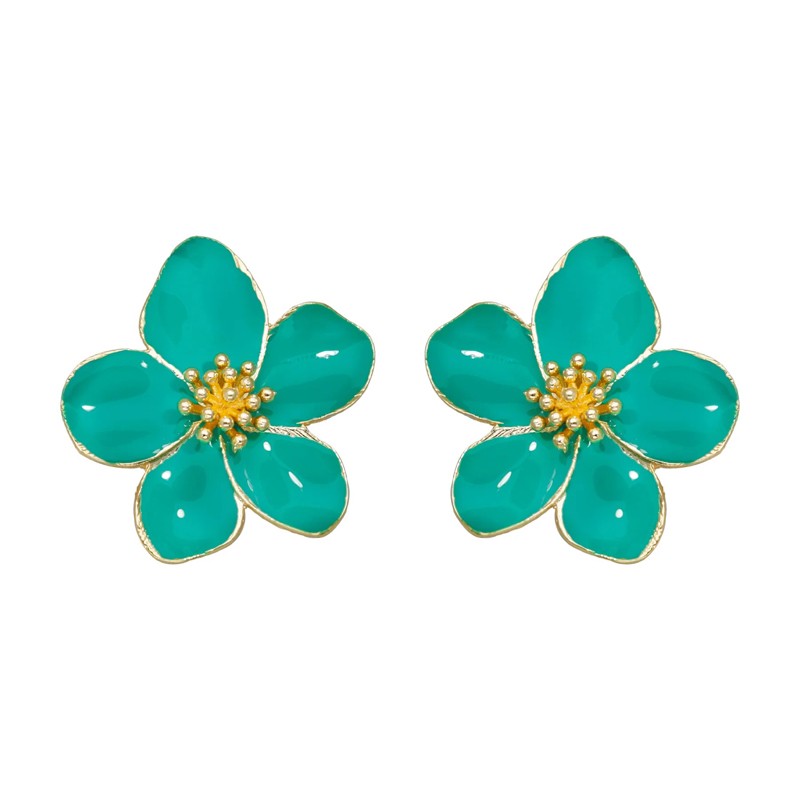 Boucles d'oreilles grandes puces Fleurs HIBISCUS doré - Email vert - ARGELOUSE Boucles d'oreilles grandes puces Fleurs HIBISCUS doré - Email vert - ARGELOUSE