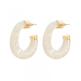 Boucles d'oreilles créoles PARADIS NACRE doré - Résine blanc marbré ARGELOUSE