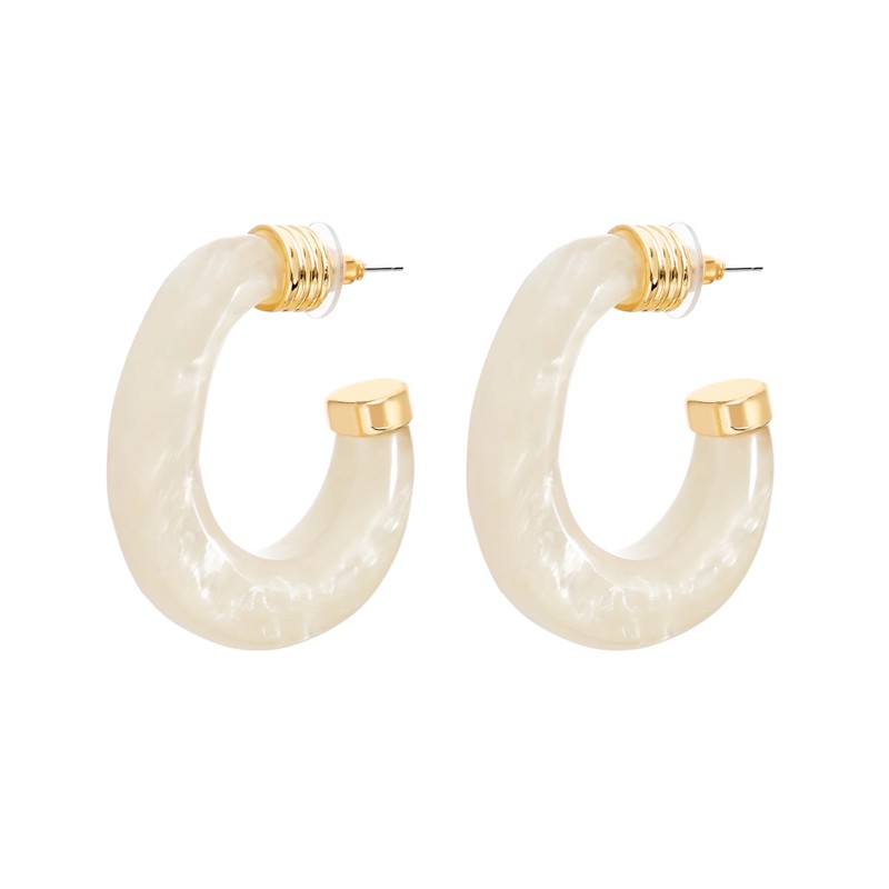 Boucles d'oreilles créoles PARADIS NACRE doré - Résine blanc marbré ARGELOUSE