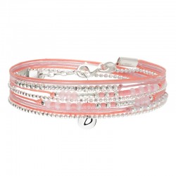 Bracelet 2 tours FORMOSA en argent, Cordons & Miyukis rose pastel corail DORIANE Bijoux