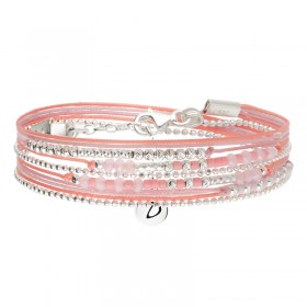 Bracelet 2 tours FORMOSA en argent, Cordons & Miyukis rose pastel corail DORIANE Bijoux