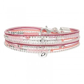 Bracelet double tours ATLANTA en argent, cordons & Miyukis rose pastel corail - DORIANE Bijoux