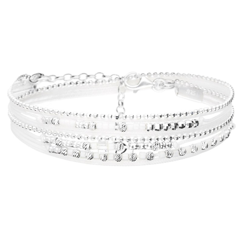 Bracelet 2 tours BLANC DELICAT en argent, cordons & Perles blanches Doriane Bijoux