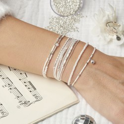 Bracelet 2 tours BLANC DELICAT en argent, cordons & Perles blanches