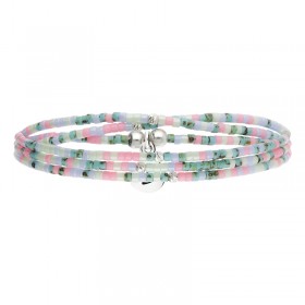 Bracelet 3 tours élastique en Argent & Perles Miyukis bleu rose - DORIANE Bijoux