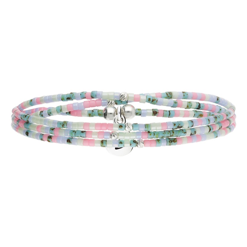 Bracelet 3 tours élastique en Argent & Perles Miyukis bleu rose - DORIANE Bijoux