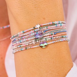 Bracelet élastique l'ETOILE BOHEME en Argent - Miyukis bleu rose TAILLE M