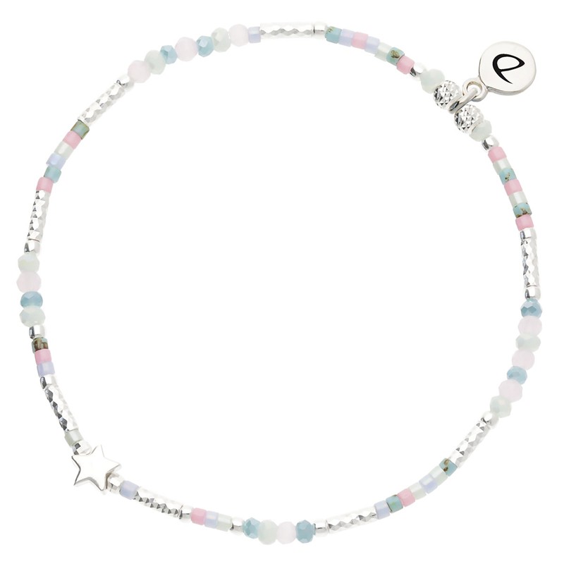 Bracelet élastique l'ETOILE BOHEME en Argent - Etoile & Perles en Miyuki bleu rose - DORIANE Bijoux