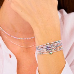 Bracelet élastique l'ETOILE BOHEME en Argent - Miyukis bleu rose TAILLE M