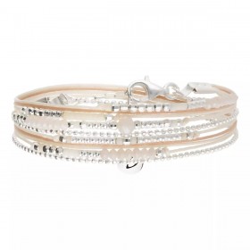 Bracelet 2 tours ATLANTA en argent, cordons & Miyukis beige écru DORIANE BIJOUX