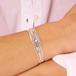 Bracelet 2 tours ATLANTA en argent, cordons & Miyukis beige écru