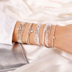 Bracelet 2 tours ATLANTA en argent, cordons & Miyukis Blanc Opaline