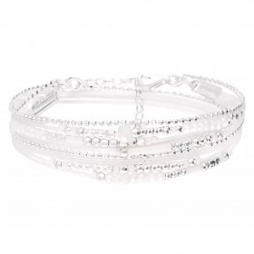 Bracelet 2 tours ATLANTA en argent, cordons & Miyukis Blanc Opaline DORIANE BIJOUX