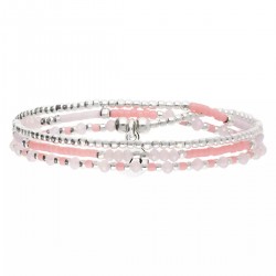 Bracelet 3 tours élastique SANTA GIULIA en Argent - Rose pastel corail DORIANE BIJOUX