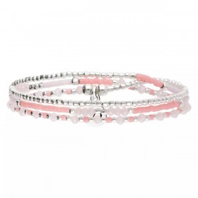Bracelet 3 tours élastique SANTA GIULIA en Argent - Rose pastel corail DORIANE BIJOUX