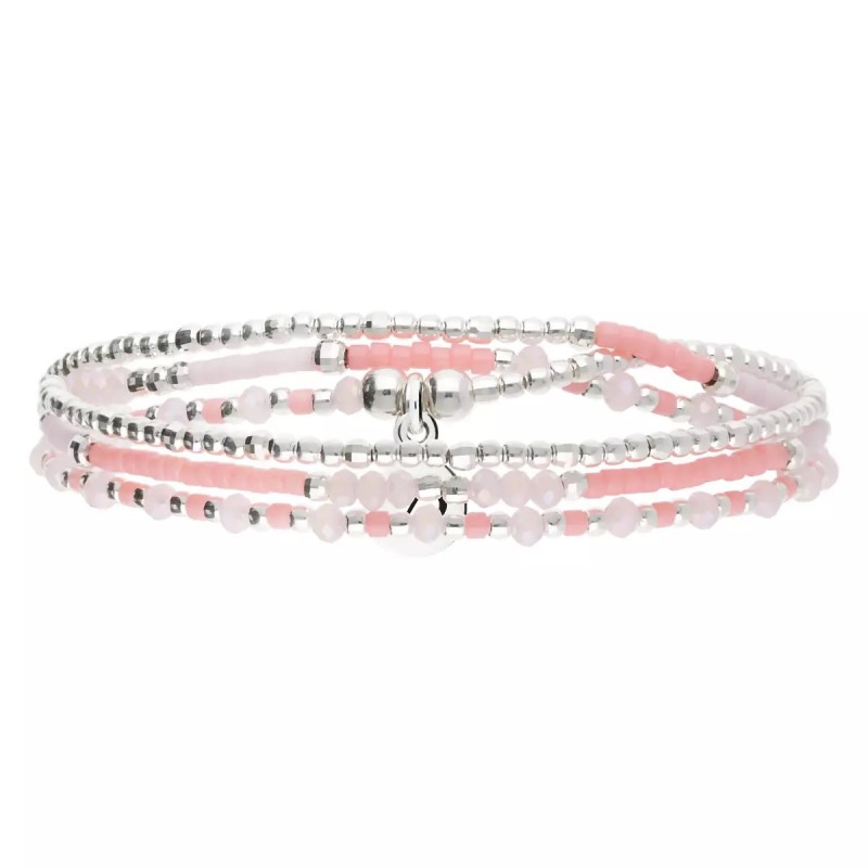 Bracelet 3 tours élastique SANTA GIULIA en Argent - Rose pastel corail DORIANE BIJOUX