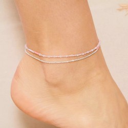 Bracelet 3 tours élastique SANTA GIULIA en Argent - Rose pastel corail TAILLE M