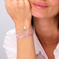Bracelet 3 tours élastique SANTA GIULIA en Argent - Rose pastel corail TAILLE M