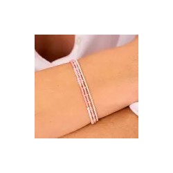 Bracelet 3 tours élastique SANTA GIULIA en Argent - Rose pastel corail TAILLE M