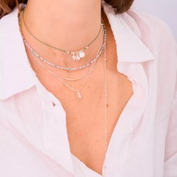 Collier double rangs LE MIYUKI - Chaîne fine en argent & Miyukis Bleu rose