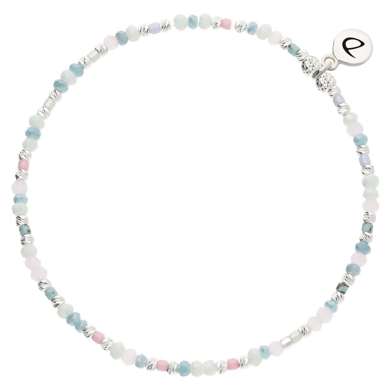 Bracelet élastique LE NUSA en Argent - Perles en Miyuki bleu rose TAILLE M