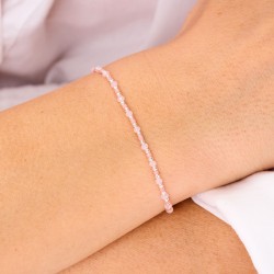 Bracelet élastique GRAIN DE FOLIE en Argent - Perles Rose pastel Corail TAILLE S