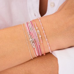 Bracelet élastique GRAIN DE FOLIE en Argent - Perles Rose pastel Corail TAILLE S