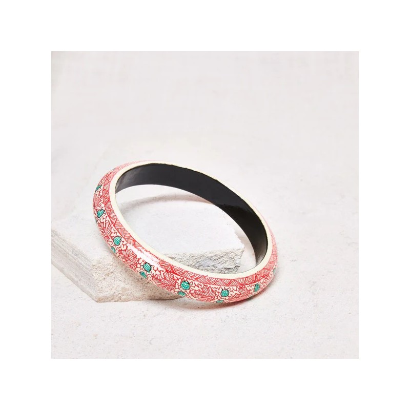 Bracelet Jonc bombé ASHA NECTARINE - Motifs floraux rouge et verts Bracelet Jonc bombé ASHA NECTARINE - Motifs floraux rouge et verts