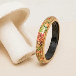 Bracelet Jonc bombé ASHA GINGER doré - Motifs floraux multicolores