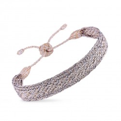 Bracelet IZY N°1 Peach Silver Oakmoss - fils d'or tressés - MAAYAZ