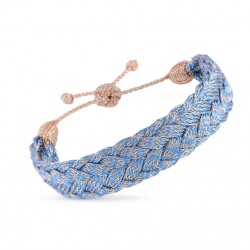 Bracelet IZY N°1 Peach Silver Blue - fils d'or tressés - MAAYAZ
