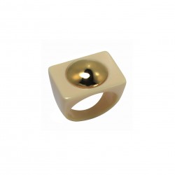 Bague large IVORY résine crème - Cabochon rond doré - Lucas Jack London