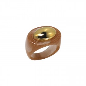 Bague large GOLD SANDSTONE résine AMBRE MIEL - Cabochon ovale doré - Lucas jack London