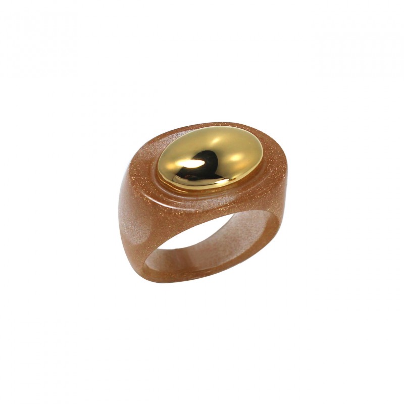 Bague large GOLD SANDSTONE résine AMBRE MIEL - Cabochon ovale doré - Lucas jack London