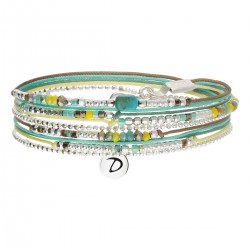 Bracelet 2 tours ATLANTA en argent, cordons & Miyukis kaki jaune turquoise -  DORIANE Biijoux