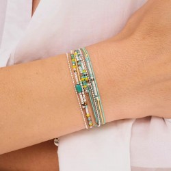 Bracelet 2 tours INDIEN ATLANTA en argent, cordons & Perles jaune turquoise