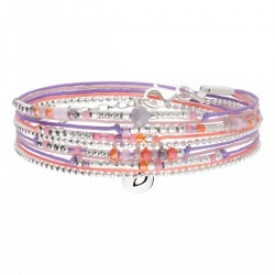Bracelet 2 tours ATLANTA en argent, cordons & Miyukis rose violet - DORIANE Bijoux
