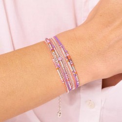 Bracelet 2 tours ATLANTA en argent, cordons & Miyukis rose violet