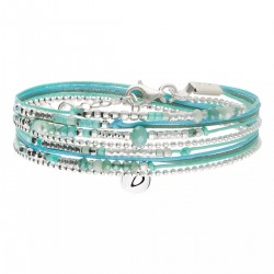 Bracelet 2 tours ATLANTA en argent, cordons & Miyukis vert turquoise - DORIANE Bijoux