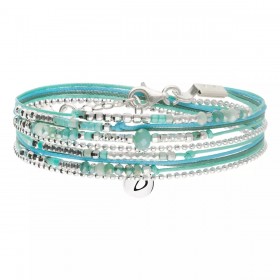 Bracelet 2 tours ATLANTA en argent, cordons & Miyukis vert turquoise - DORIANE Bijoux