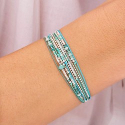 Bracelet 2 tours ATLANTA en argent, cordons & Miyukis vert turquoise