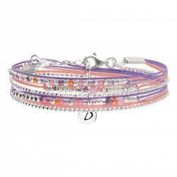 Bracelet 2 tours LE PETIT CUBE en argent, cordons & Miyukis rose violet - DORIANE Bijoux